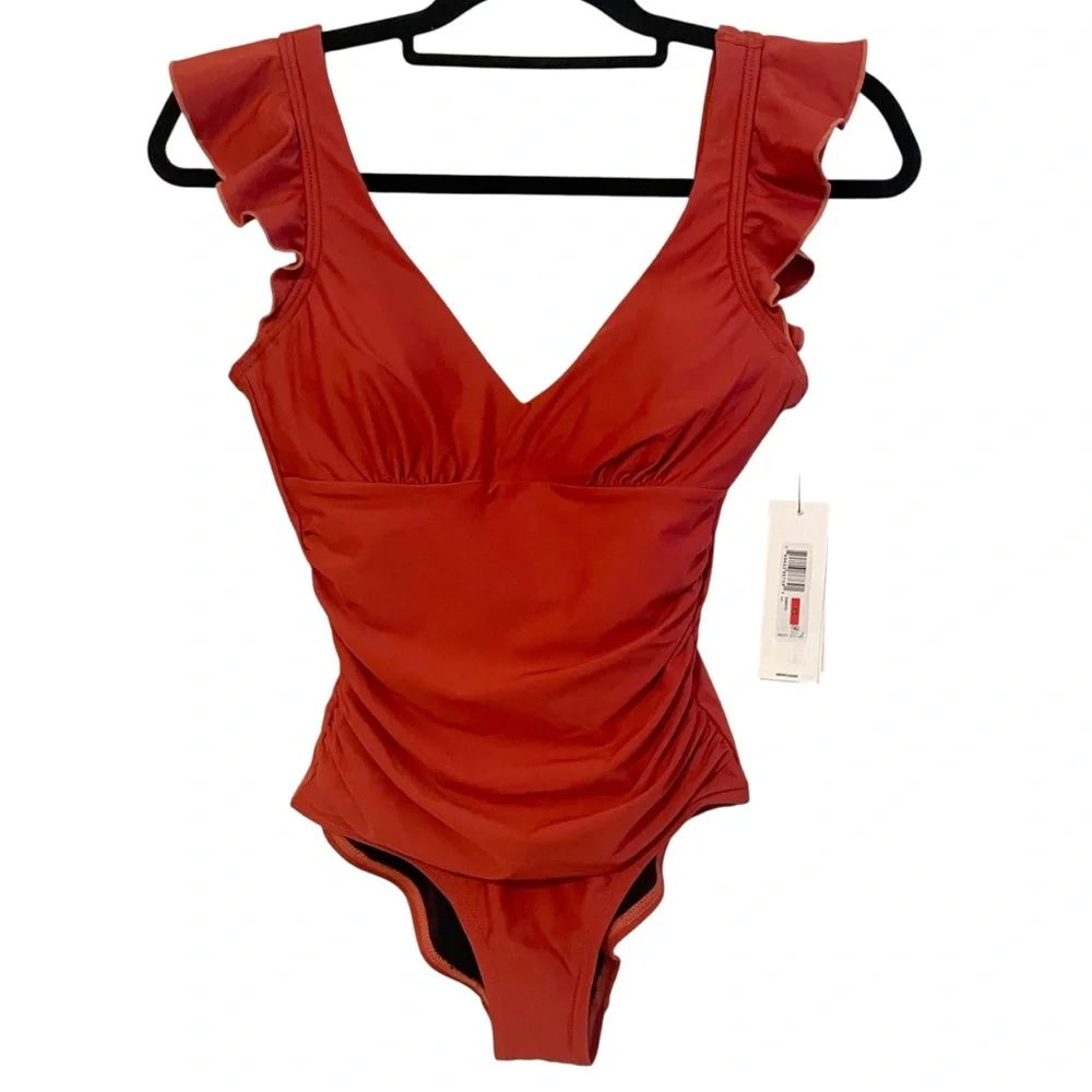 DKNY Flutter Sleeve One Piece Swimsuit XS NWT - Picture 4 of 10